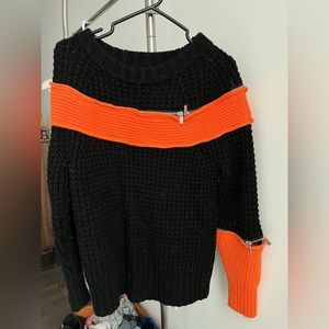 Sacai Orange Sweater - Size Medium with Unique Shoulder Zipper